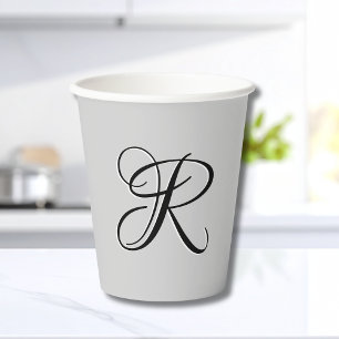 Zwart 3D Calligrafie Initiaal Letter Pastel grij Papieren Bekers