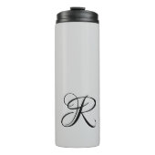 Zwart 3D Calligrafie Initiaal Letter | Pastel grij Thermosbeker (Voorkant)