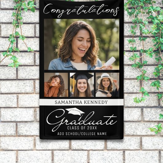 Zwart 4 foto collage Afstuderen Gefeliciteerd  Spandoek