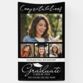 Zwart 4 foto collage Afstuderen Gefeliciteerd  Spandoek (Verticaal)