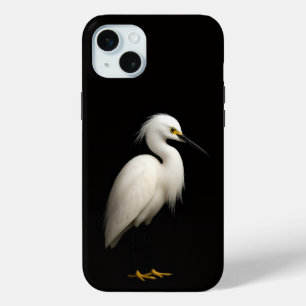 Zwart 4 Luxe, Elegante Grote Zilverreiger iPhone 15 Mini Hoesje