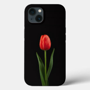 Zwart 4 Luxe iPhone 13, Ruby Red Tulip 13 Hoesje