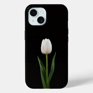 Zwart 4 Luxe iPhone 15 Hoesje, Parelwitte Tulp