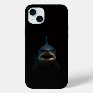 Zwart 4 Luxe iPhone 15 Plus, Grote Witte Haai Mini Hoesje