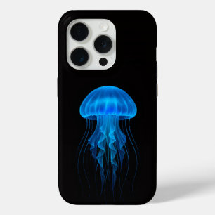 Zwart 4 Luxe iPhone 15 Pro Mate, Blauwe Kwallen Case