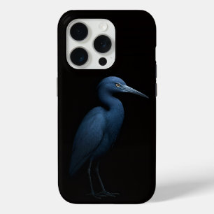 Zwart 4 Luxe iPhone 15 Pro Mate, Kleine Blauwe Rei Case