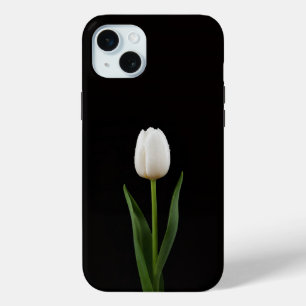 Zwart 4 Luxe, Parelwitte Tulp iPhone 15 Plus Mini Hoesje