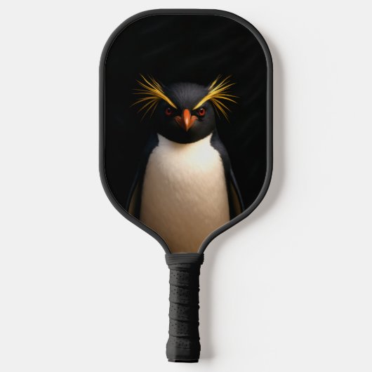 Zwart 4 Luxe Pickleball Paddle, Rockhopper Penguin Paddle (Achterkant)