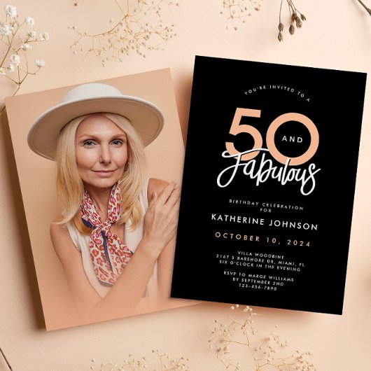 Zwart 50 & Fabulous 50ste verjaardagsfeestje Kaart