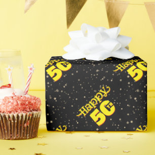ZWART 50e verjaardag Cadeaupapier