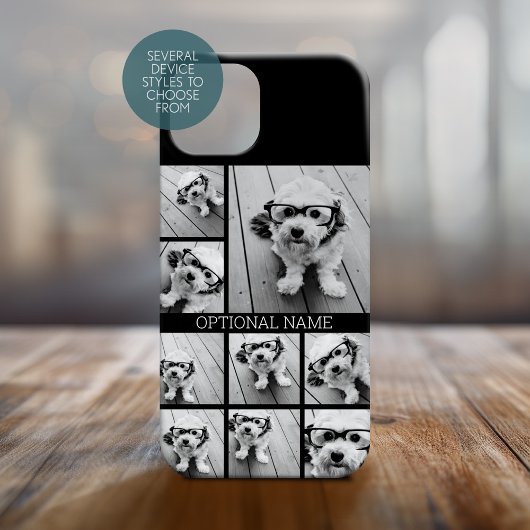 Zwart 9 Photo Square Collage - met naam wit Case-Mate iPhone Case