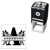 Zwart A Leaves Split Monogram Zelfinktende Stempel (In situ)