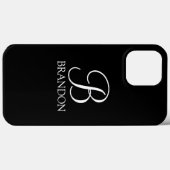 Zwart, aangepast script monogram en naam Case-Mate iPhone case (Achterkant (horizontaal))