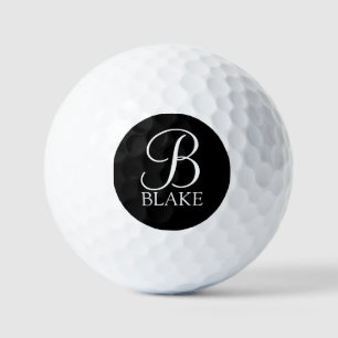 Zwart, aangepast script monogram en naam golfballen