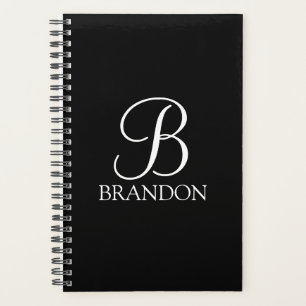 Zwart, aangepast script monogram en naam planner
