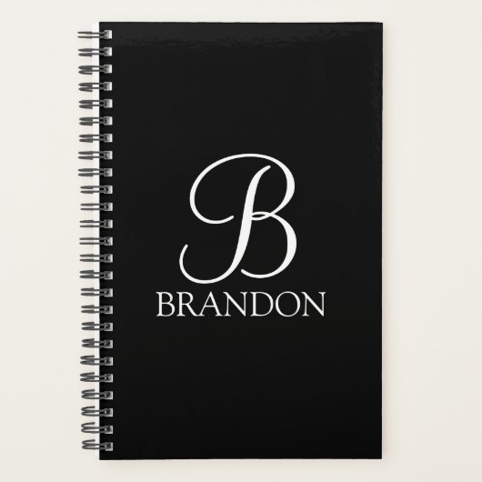 Zwart, aangepast script monogram en naam planner (Voorkant)