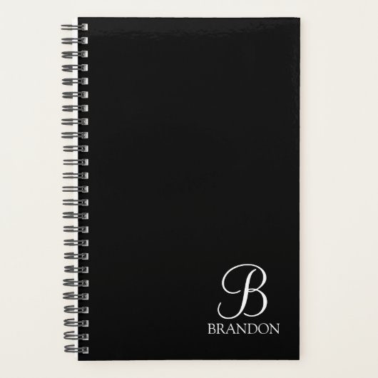 Zwart, aangepast script monogram en naam planner (Voorkant)
