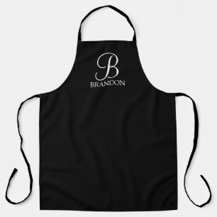 Zwart, aangepast script monogram en naam schort