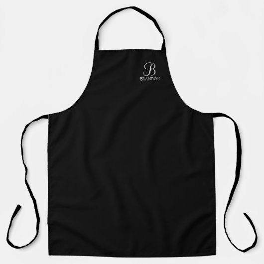 Zwart, aangepast script monogram en naam schort (Voorkant)