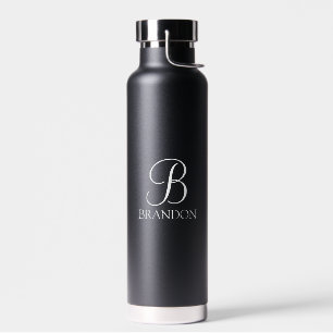 Zwart, aangepast script monogram en naam waterfles