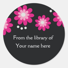 Zwart Aangepaste Boekplaten - Roze Bloemen Ronde Sticker