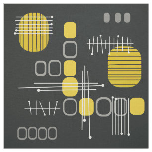 Zwart Abstract Barkcloth Black Yellow Stof
