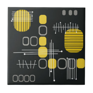Zwart Abstract Barkcloth Black Yellow Tegeltje