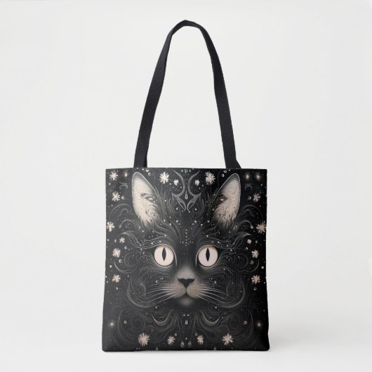 Zwart Abstract Modern Cat Graphic Tas (Voorkant)