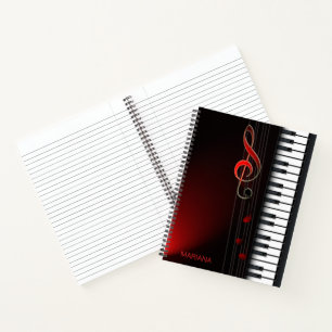 Zwart Abstract piano en clef Notitieboek