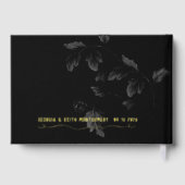 Zwart Acanthus Leaf Gold Script Elegant Wedding Gastenboek (Achterkant)