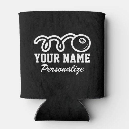 Zwart acht bal cartoon print aangepaste naam blikjeskoeler (Achterkant)