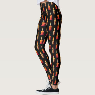 Zwart Achtergrond Brandende Kaarsen Patroonontwerp Leggings