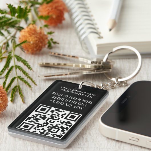 Zwart Acryl QR Code Sleutelhanger Custom Logo Bran (Voorkant Rechts)