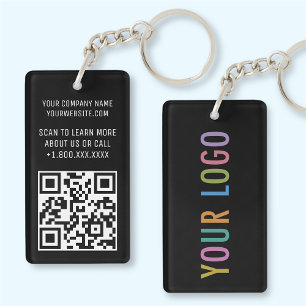 Zwart Acryl QR Code Sleutelhanger met Logo Rechtho