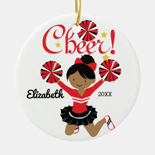 Zwart-Afrikaans-Amerikaanse Cheerleader Ornament (Voorkant)