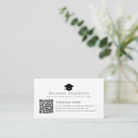 Zwart Afstuderen Cap Minimal White College Fund Informatiekaartje (Staand voorkant)