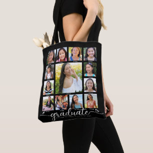 Zwart Afstuderen K-12 Modern Script Photo Collage Draagtas