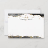 Zwart Agaat Geode Monogram Script Gold Glitter Notitiekaartje (Voorkant)