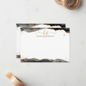 Zwart Agaat Geode Monogram Script Gold Glitter Notitiekaartje (Voorkant / Achterkant in situ)