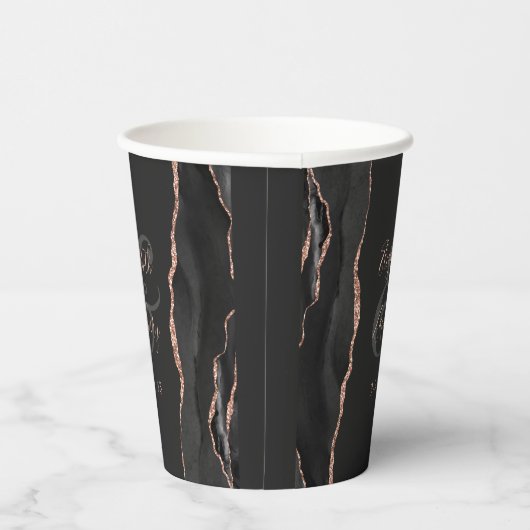 Zwart Agaat Roos Goud Glitter Script Bruiloft Papieren Bekers (Rechts)