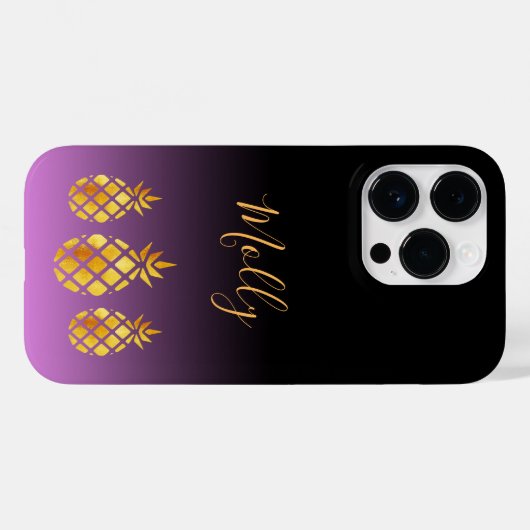 Zwart anananas paars naamscript Case-Mate iPhone case (Achterkant (horizontaal))