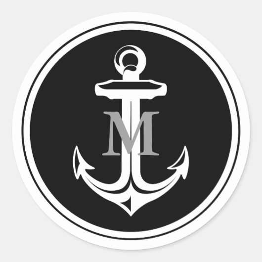 Zwart anker monogram Sticker (Voorkant)