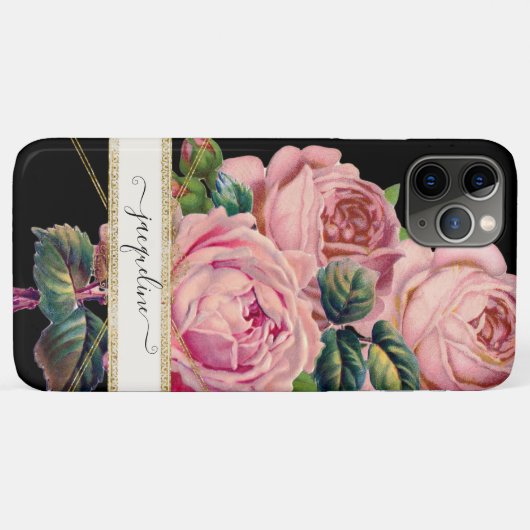 Zwart Antiek Roos Naam Manuscript Handschrift Case-Mate iPhone Case (Achterkant (horizontaal))