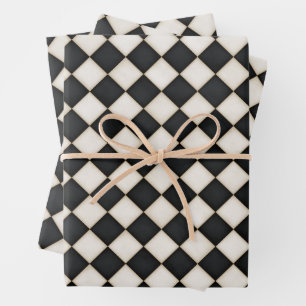 Zwart & Antique Witte Diamanten Inpakpapier Vel