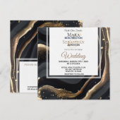 ~ Zwart AR66 RSVP Agaat Marmer QR Bruiloft Kaart (Voorkant / Achterkant)