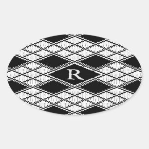 ZWART ARGYLE GEBREIDE ovale Stickers + Initiaal