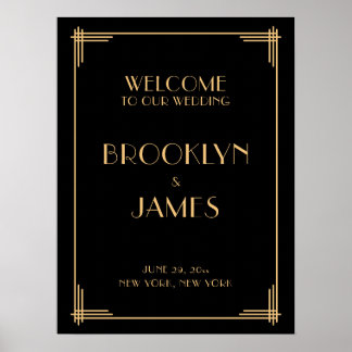 Zwart Art Deco bord voor huwelijksreceptie 45 x 60 Poster
