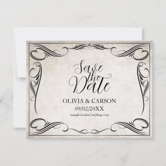  Zwart Art Deco Bruiloft Save the Date (Voorkant)