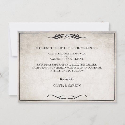 Zwart Art Deco Bruiloft Save the Date (Achterkant)