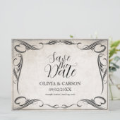 Zwart Art Deco Bruiloft Save the Date (Staand voorkant)